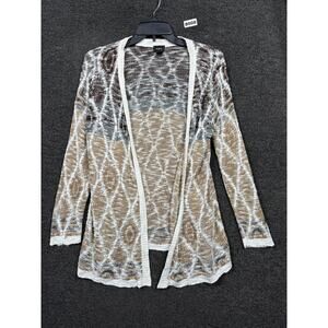 Daytrip Cardigan Sweater Womens Medium Beige Geometric Open Knit Lightweight